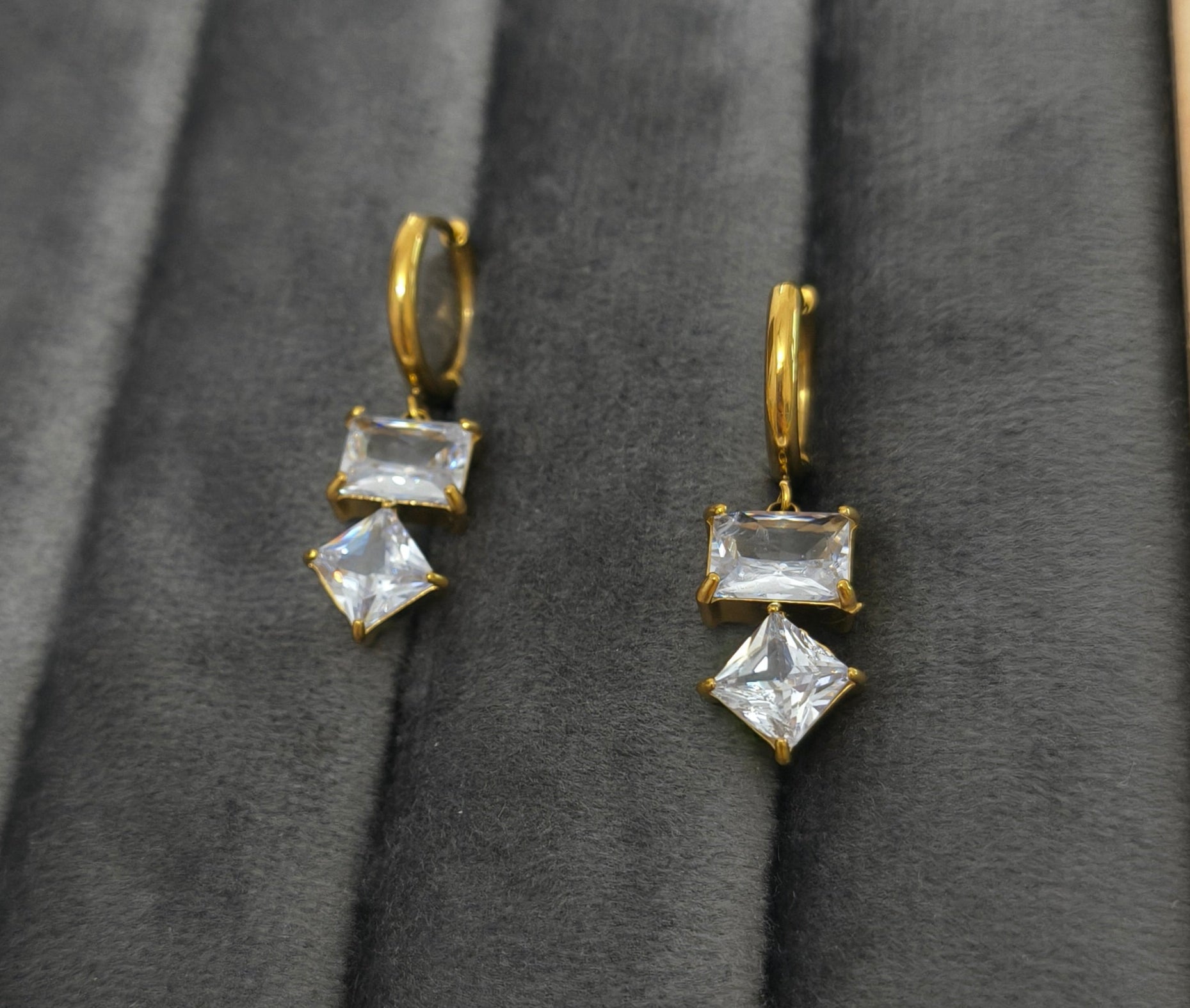 Anti tarnish Diamond Crystal Earrings Zig Zag Danglers