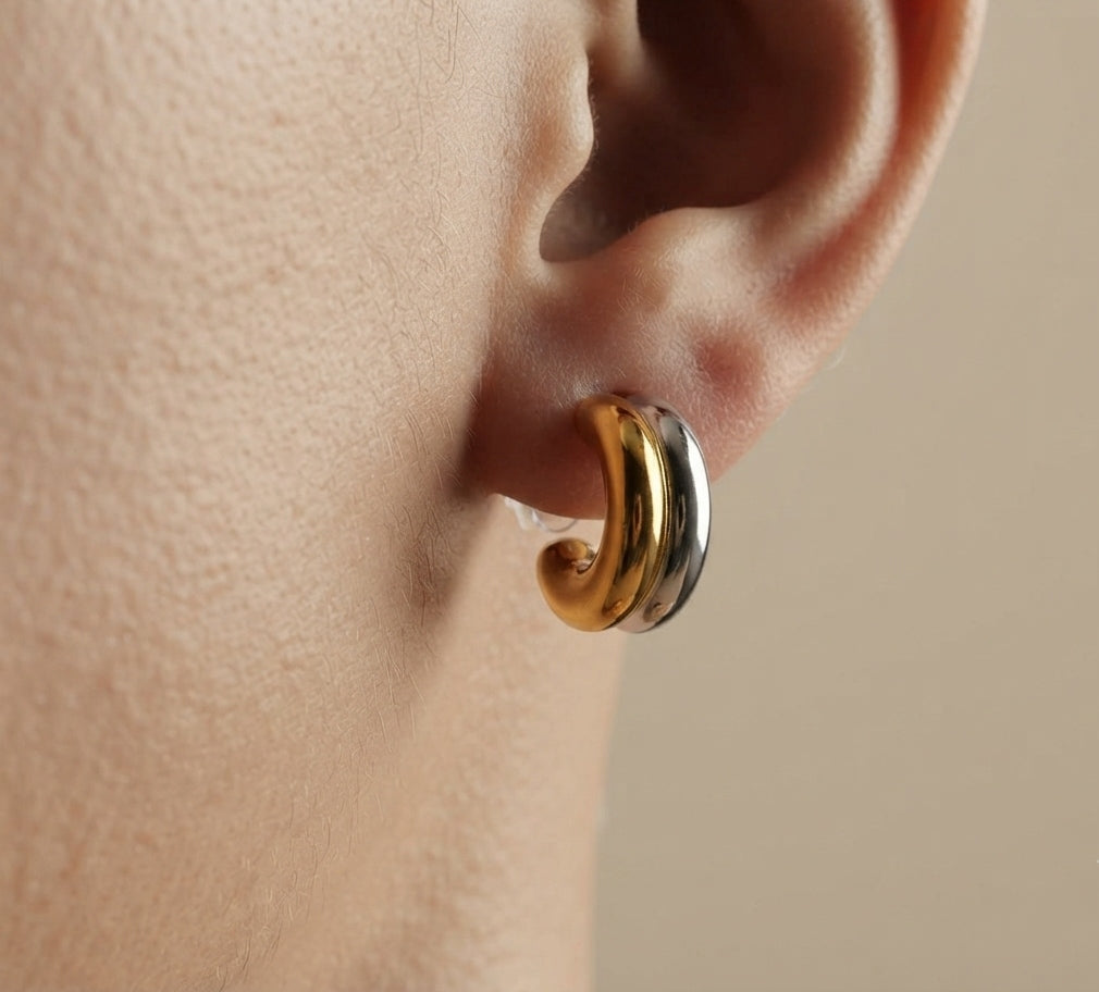 Anti tarnish Dual Tone Half Hoop Studs 18K Gold Plated