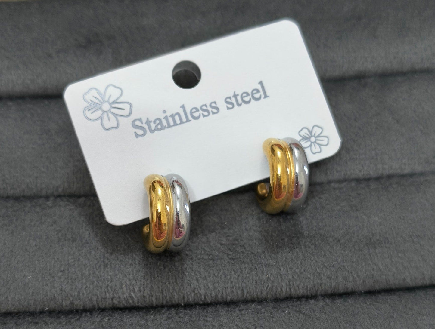Anti tarnish Dual Tone Half Hoop Studs 18K Gold Plated