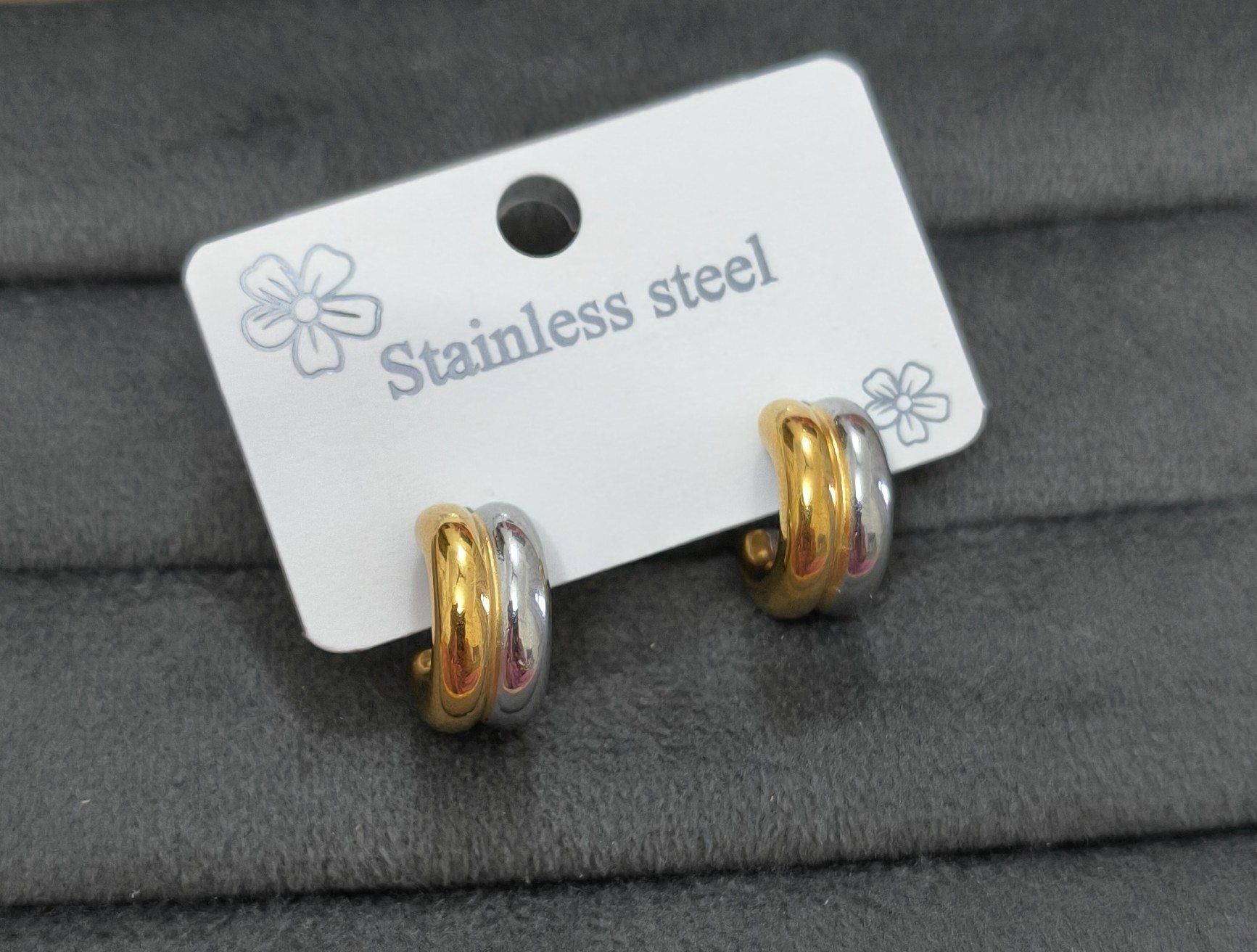 Anti tarnish Dual Tone Half Hoop Studs 18K Gold Plated
