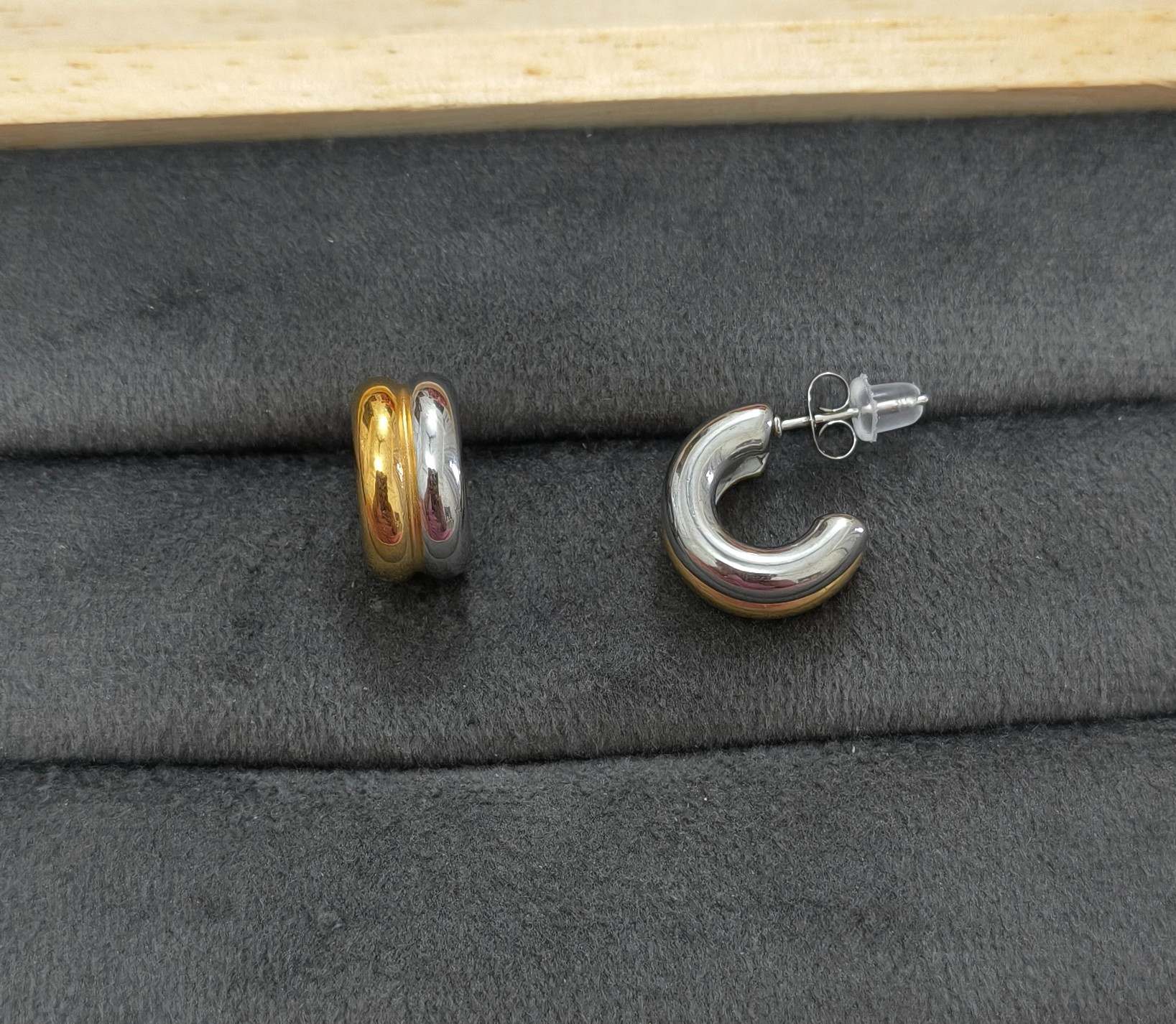 Anti tarnish Dual Tone Half Hoop Studs 18K Gold Plated