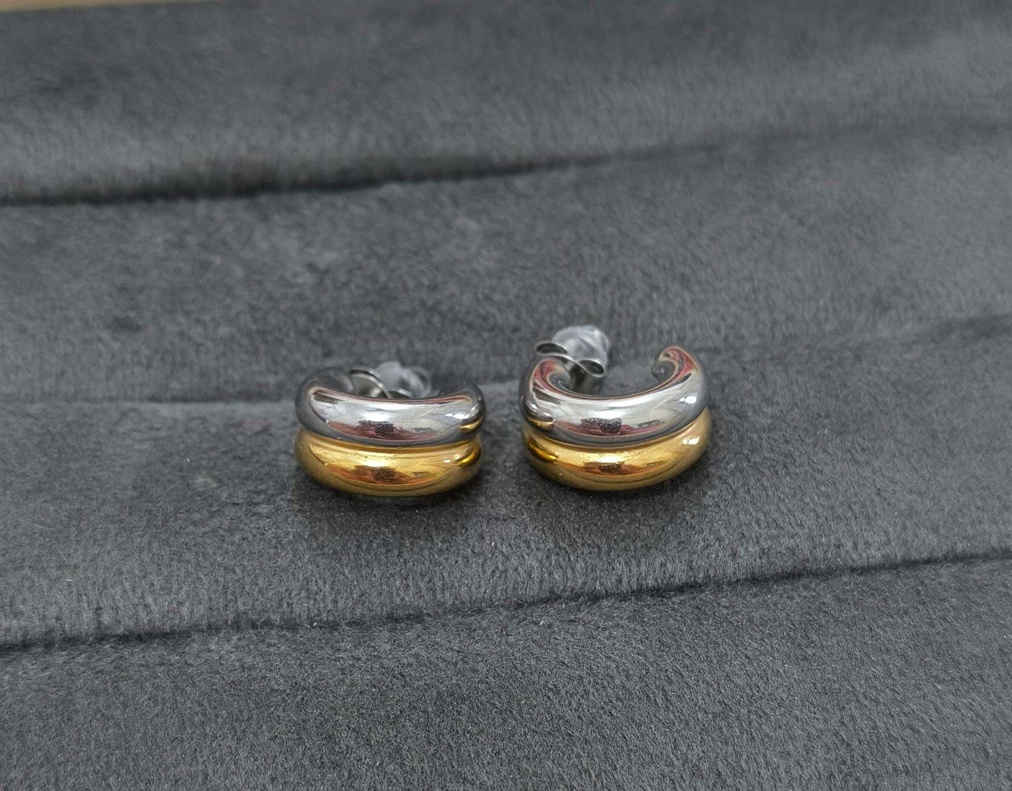 Anti tarnish Dual Tone Half Hoop Studs 18K Gold Plated