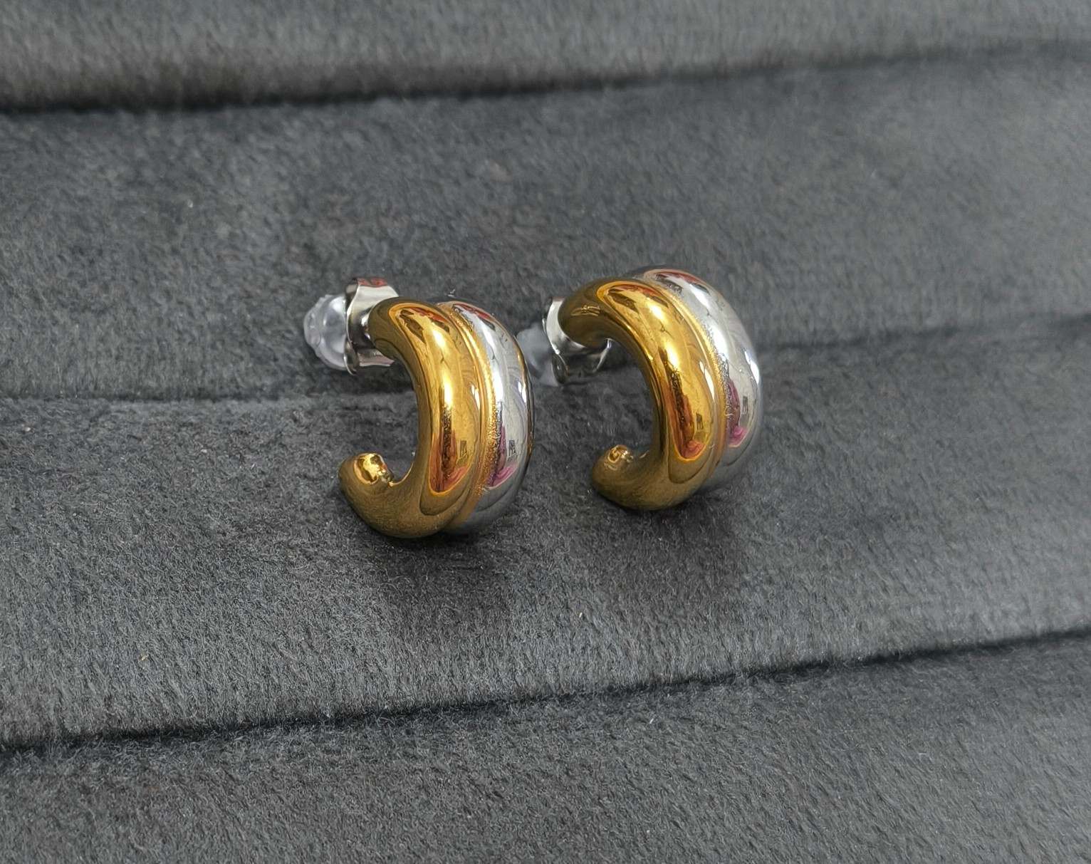 Anti tarnish Dual Tone Half Hoop Studs 18K Gold Plated