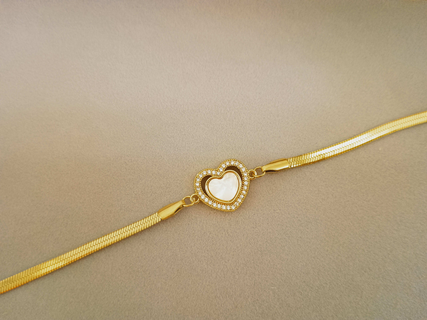 Anti tarnish Fashionable Golden Snake Chain Dainty Heart stone studded Bracelet - Urban Era Jewel