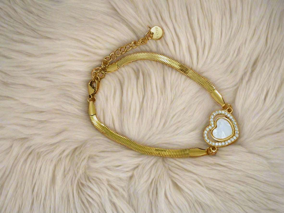 Anti tarnish Fashionable Golden Snake Chain Dainty Heart stone studded Bracelet - Urban Era Jewel