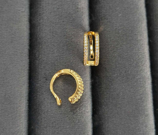 Antitanish Double Line Stone Studded Ear Cuffs 18K Gold Plated 