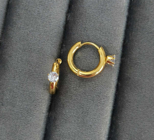 Antitanish Tiny Solitaire Hoop Earrings 18K Gold Plated
