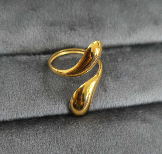 Antitarnish Adjustable Waterdrops Ring 18K Gold Plated