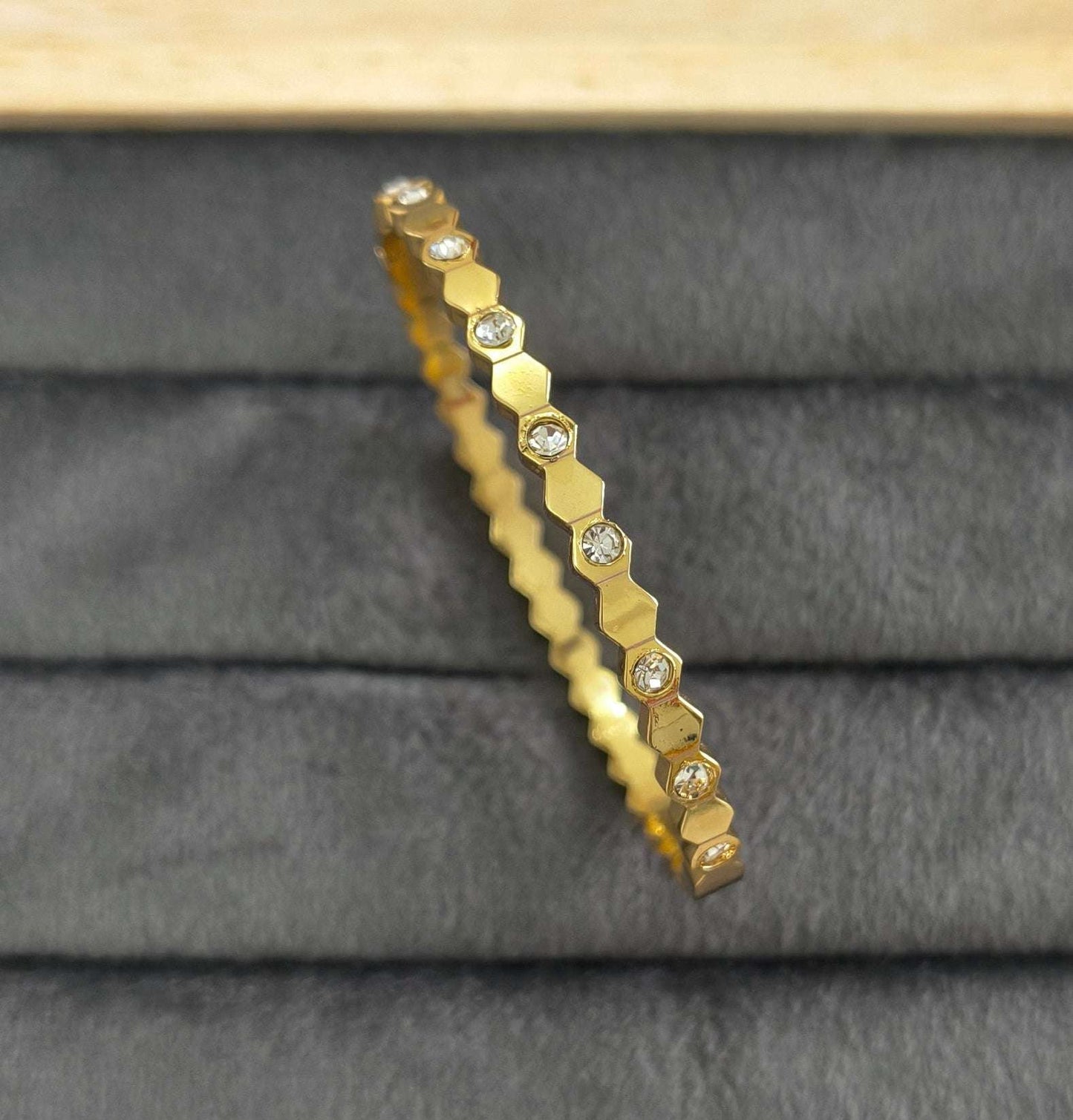 Antitarnish Babysize Hexagon Stud Bracelet 18K Gold Plated