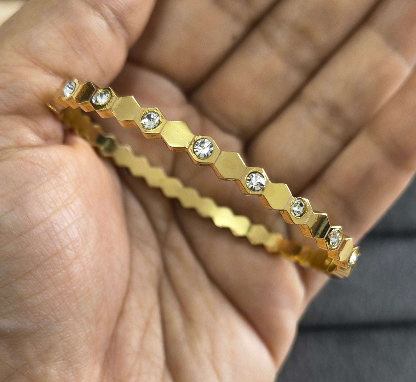 Antitarnish Babysize Hexagon Stud Bracelet 18K Gold Plated