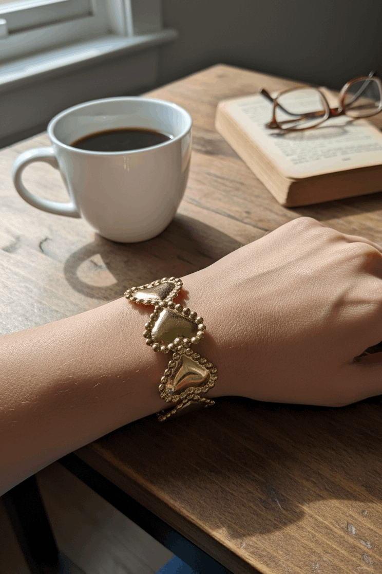 Antitarnish Bold Hearts Cuff Bracelet 18K Gold Plated