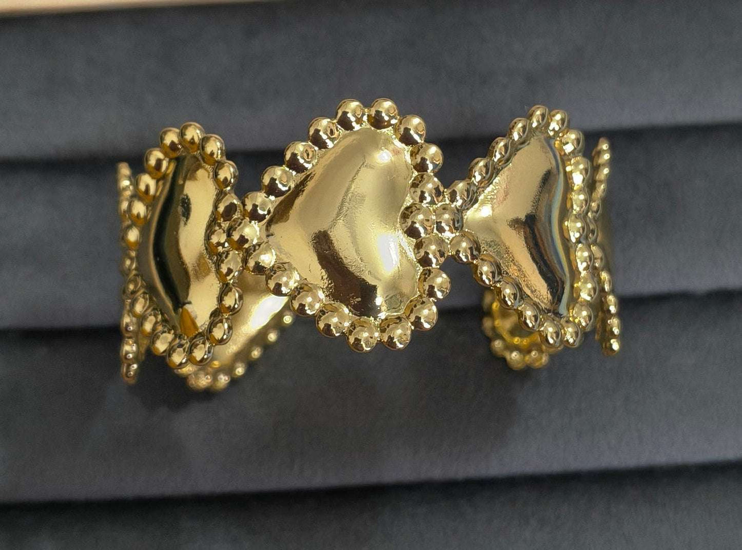 Antitarnish Bold Hearts Cuff Bracelet 18K Gold Plated