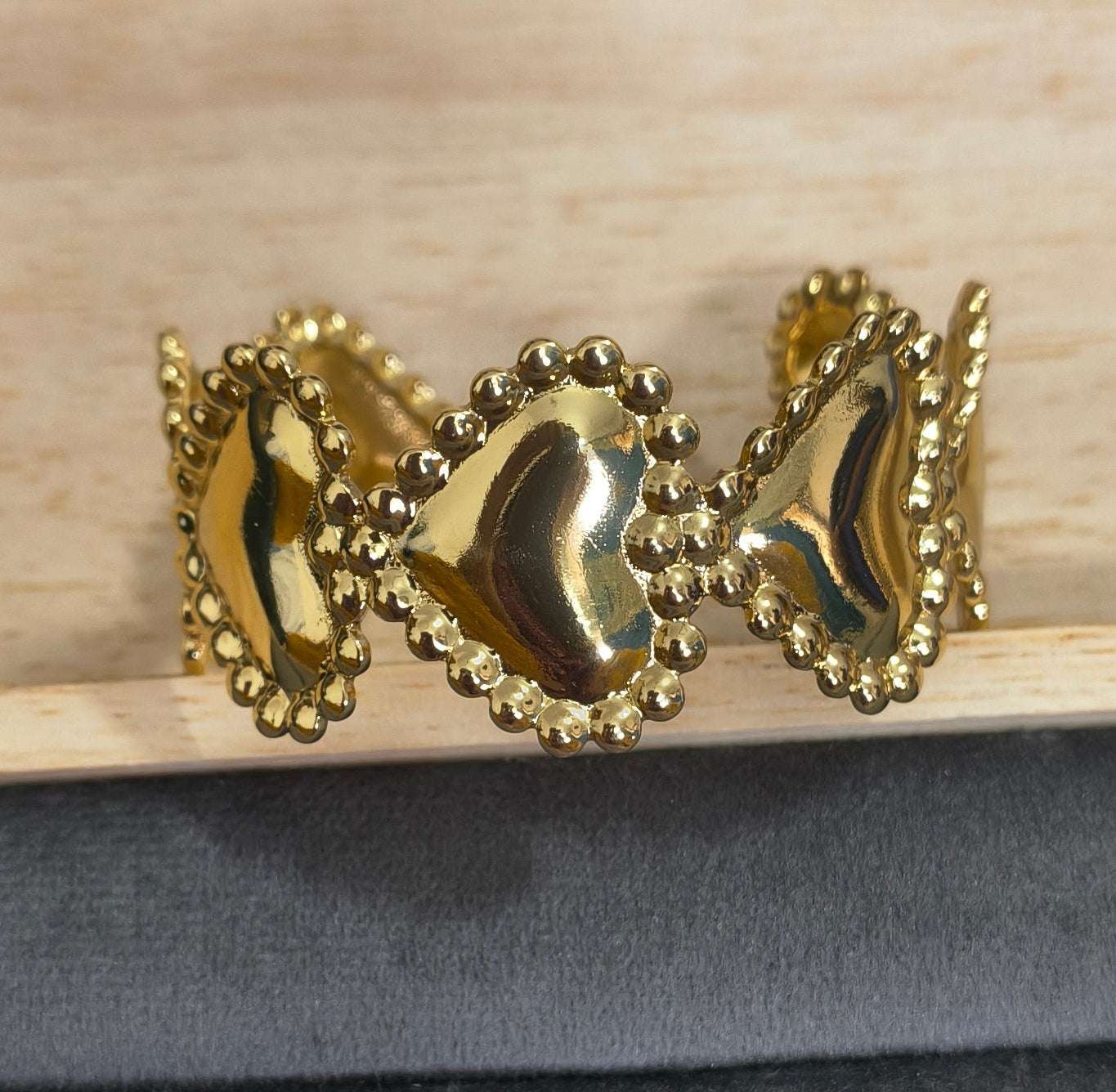 Antitarnish Bold Hearts Cuff Bracelet 18K Gold Plated