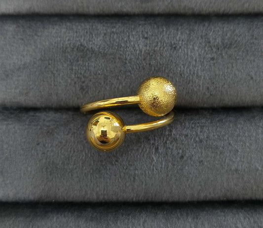 Antitarnish Bright Gold Plated Chunky Double Ball Ring