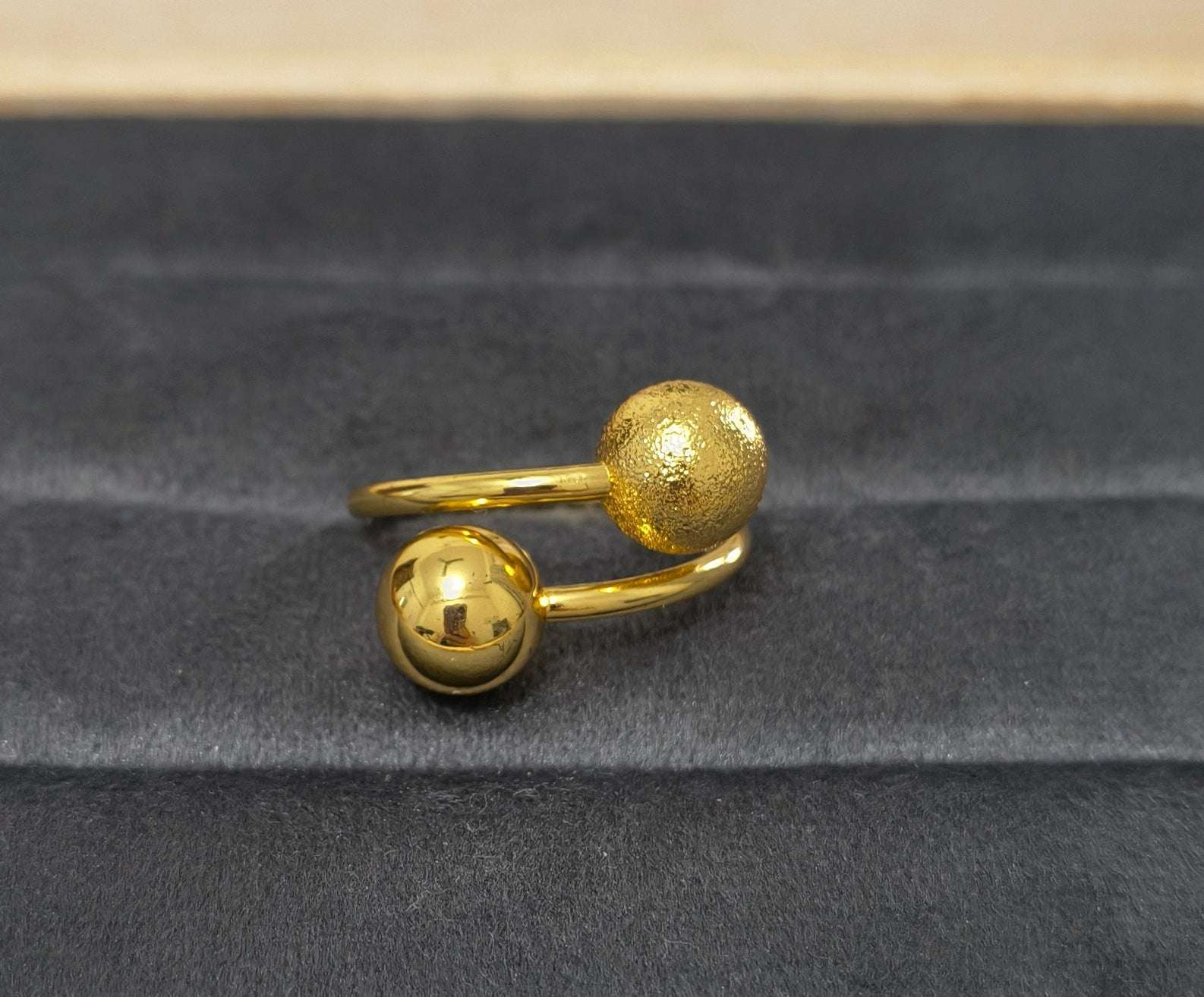 Antitarnish Bright Gold Plated Chunky Double Ball Ring