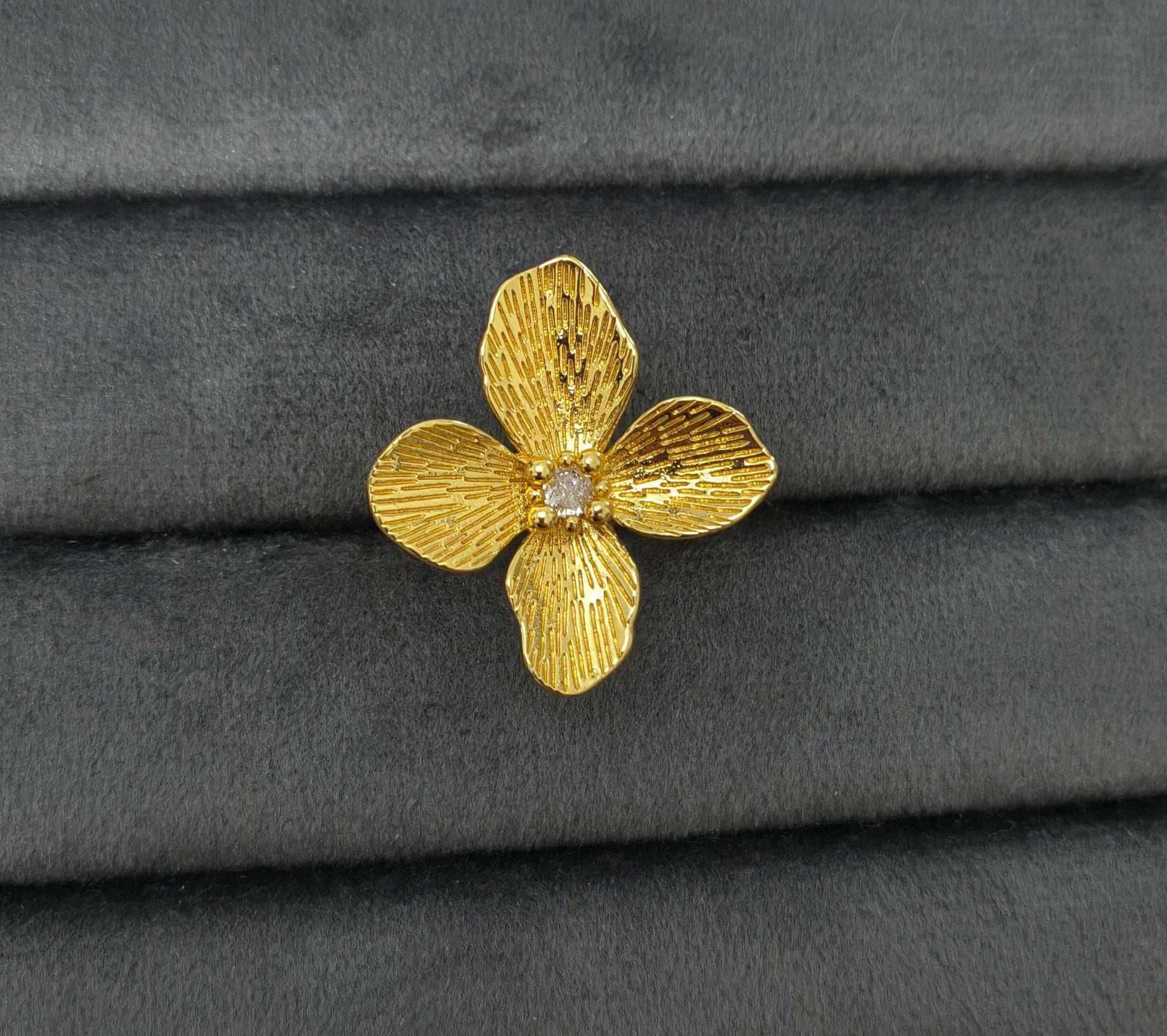 Antitarnish Bright Gold Plated Chunky Floral Statement Ring