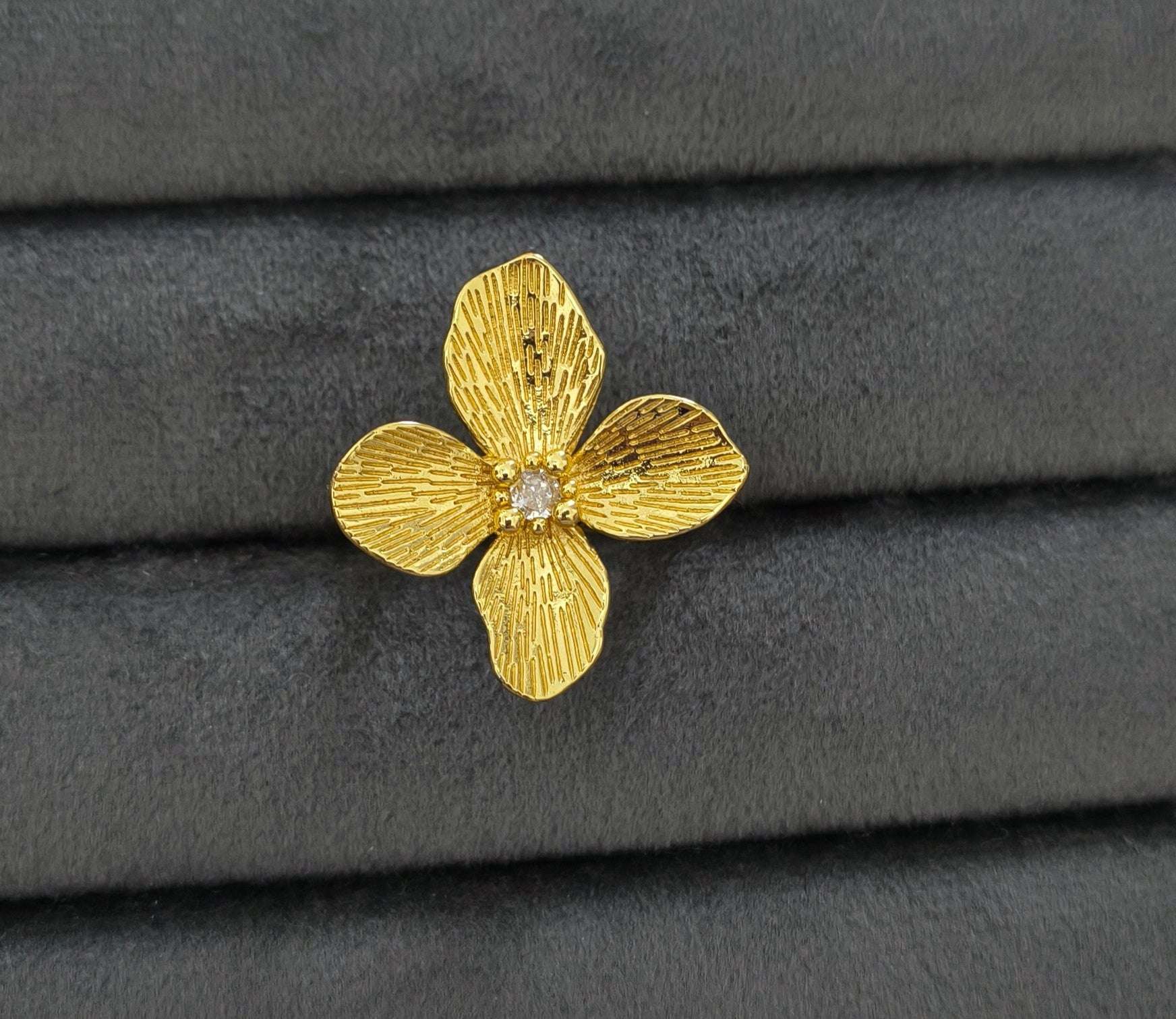 Antitarnish Bright Gold Plated Chunky Floral Statement Ring