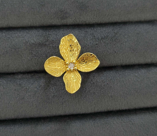 Antitarnish Bright Gold Plated Chunky Floral Statement Ring
