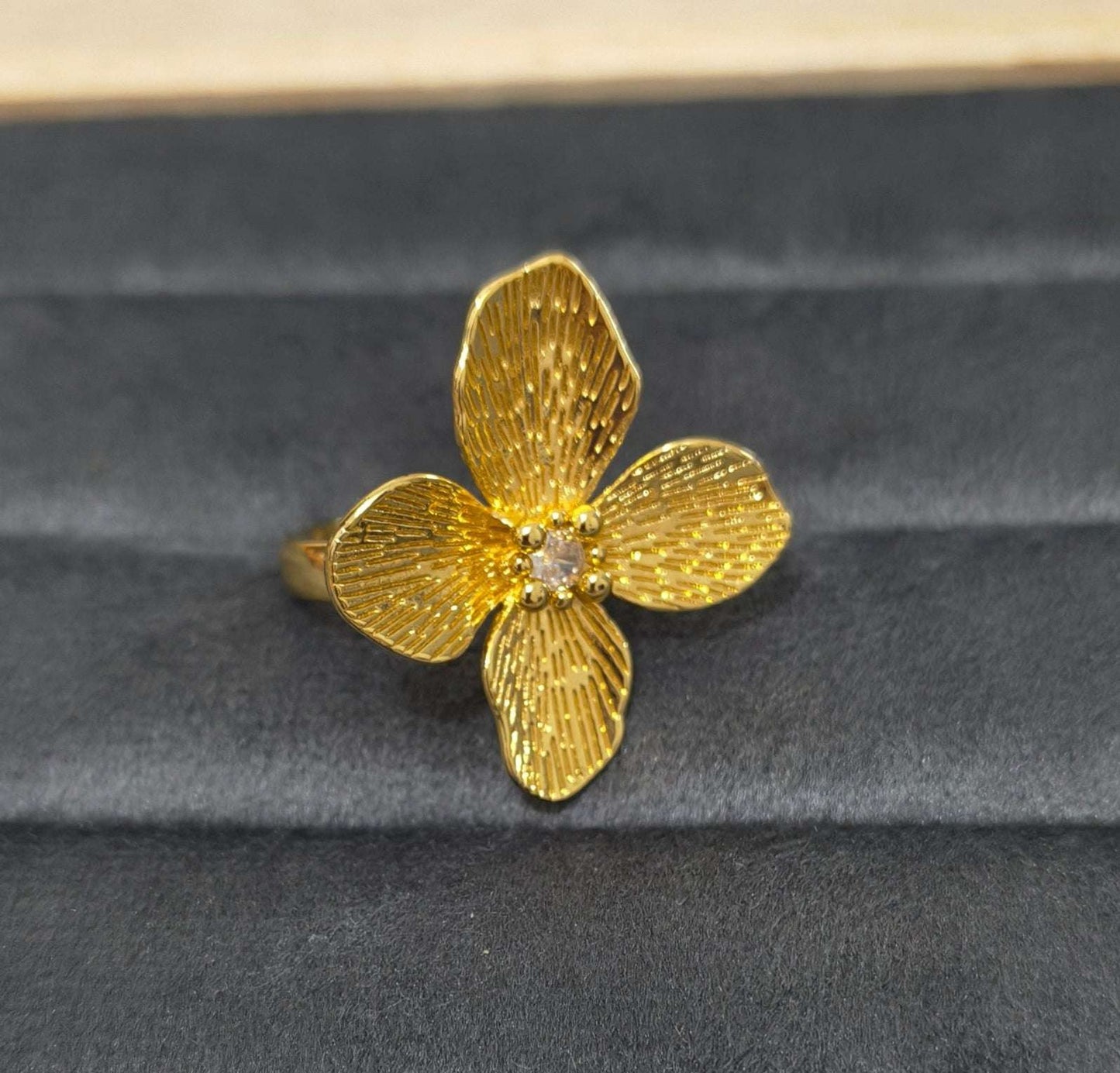 Antitarnish Bright Gold Plated Chunky Floral Statement Ring