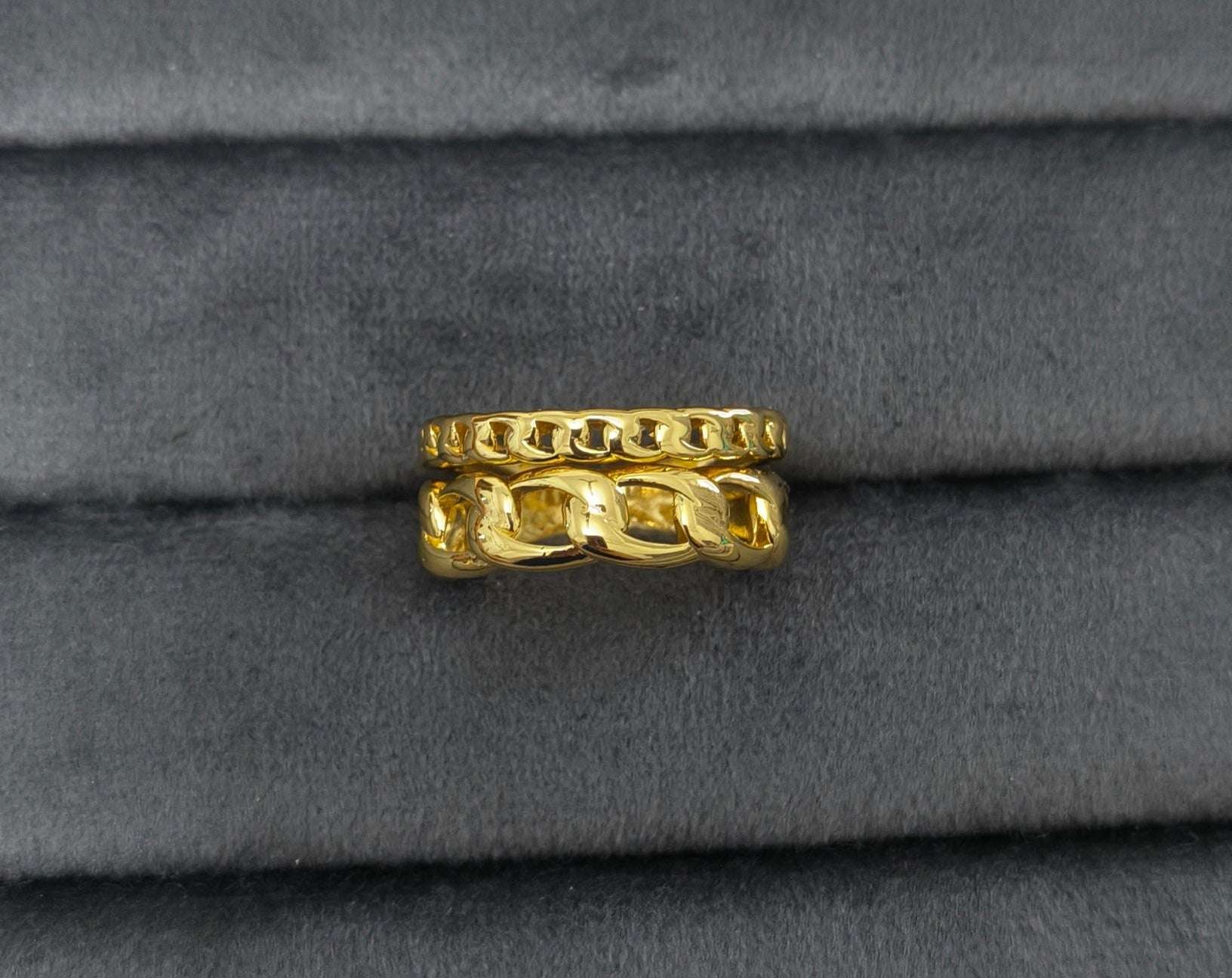 Antitarnish Bright Gold Plated Chunky Link Chain Ring