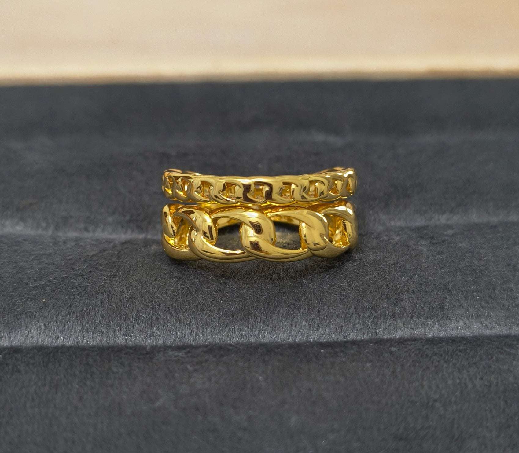 Antitarnish Bright Gold Plated Chunky Link Chain Ring