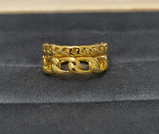 Antitarnish Bright Gold Plated Chunky Link Chain Ring