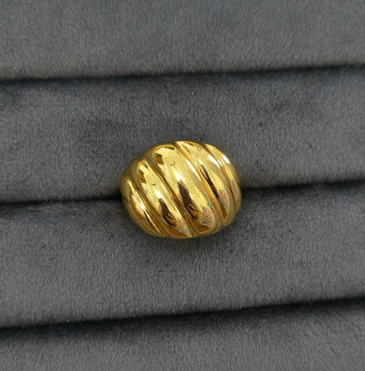 Antitarnish Bright Gold Plated Chunky Twisted Dome Ring