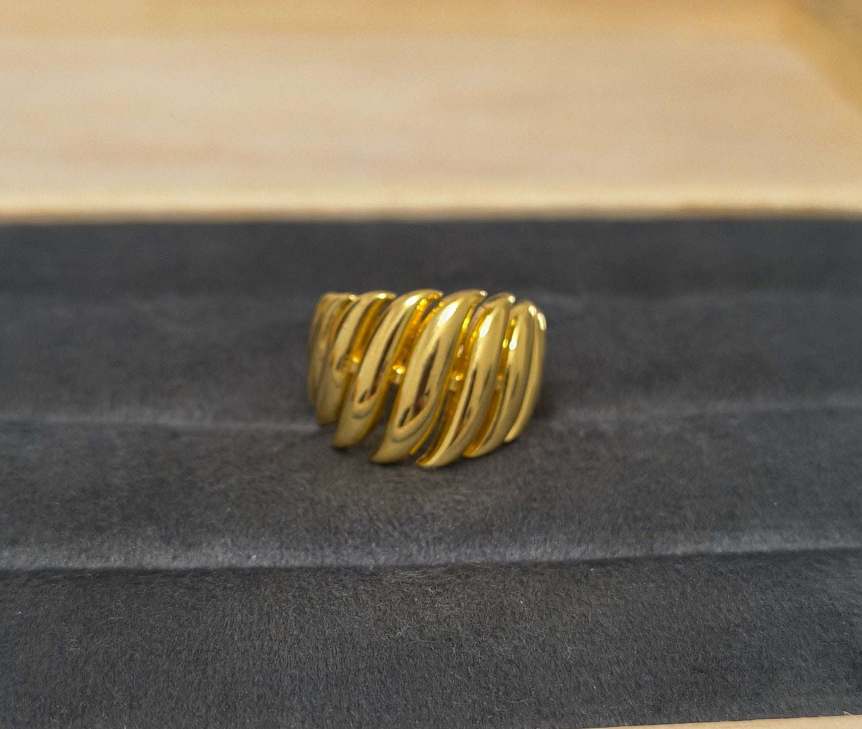 Antitarnish Bright Gold Plated Chunky Twisted Ring