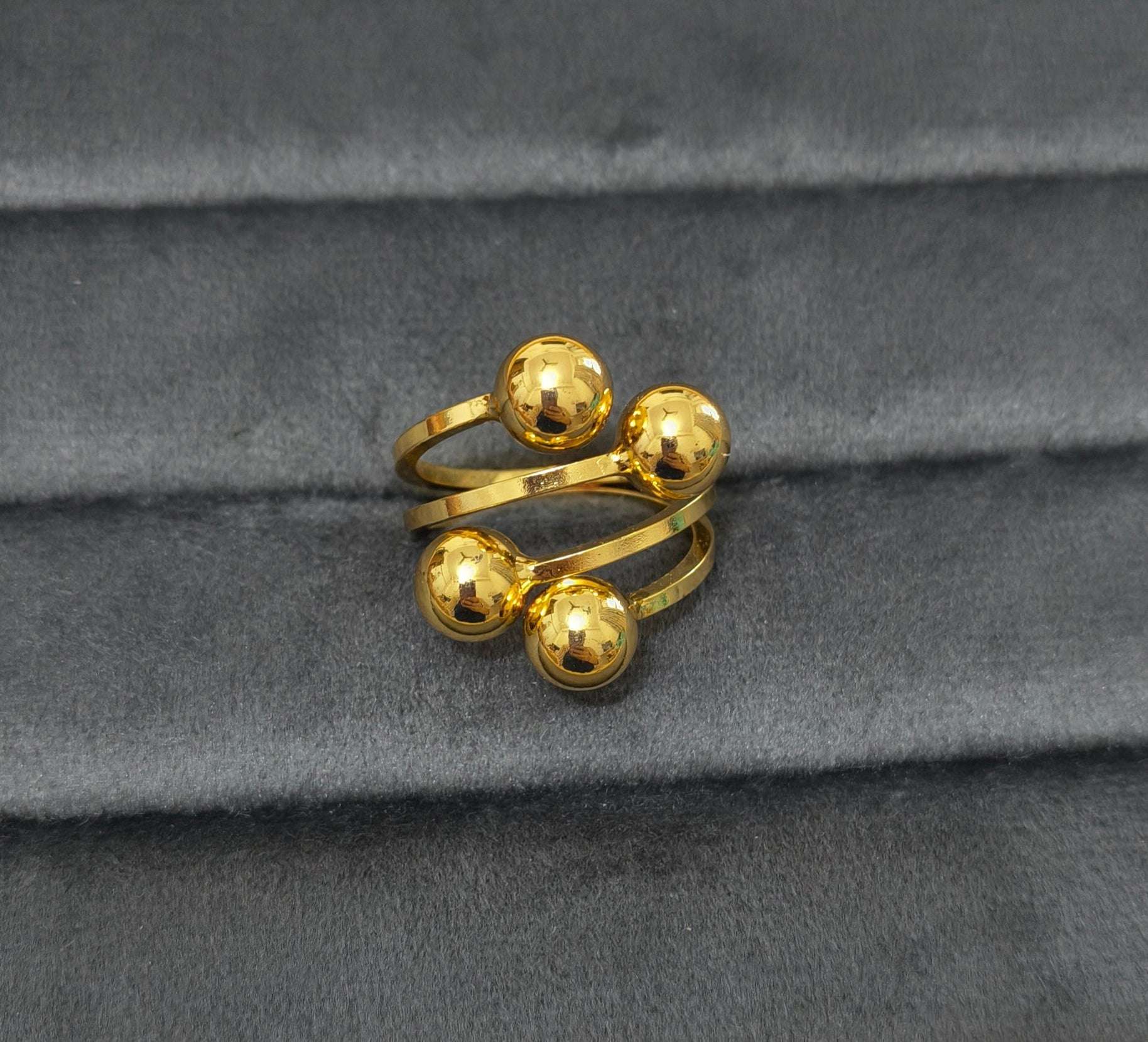 Antitarnish Bright Gold Plated Statement Ball Ring