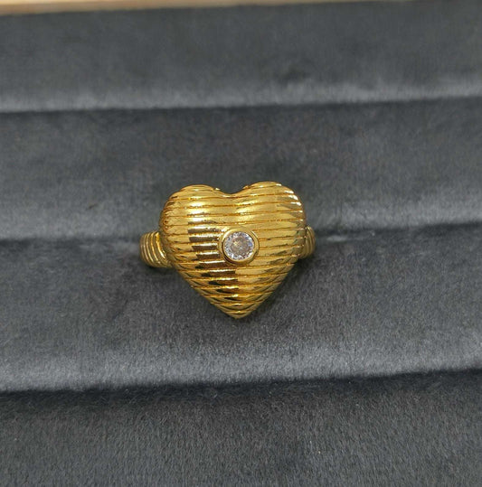 Antitarnish Bright Gold Plated Stone Studded Heart Ring
