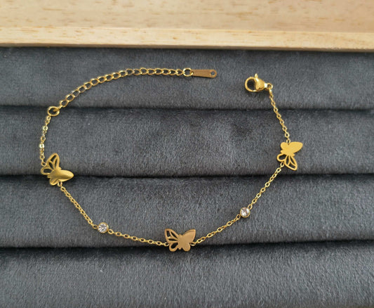 Antitarnish Butterfly Charms Chain Bracelet 18K Gold Plated