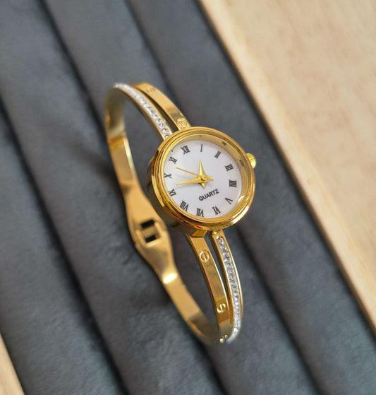 Antitarnish Cartier Style Openable Bracelet Watch 18K Gold Plated