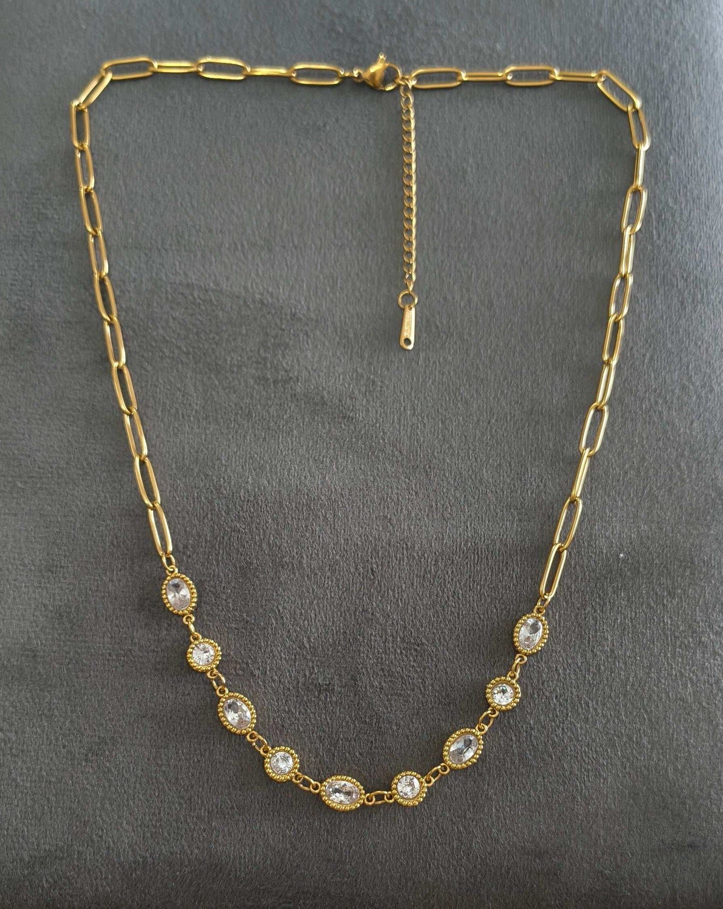 Antitarnish Clear Charms Paperclip Necklace 18K Gold Plated