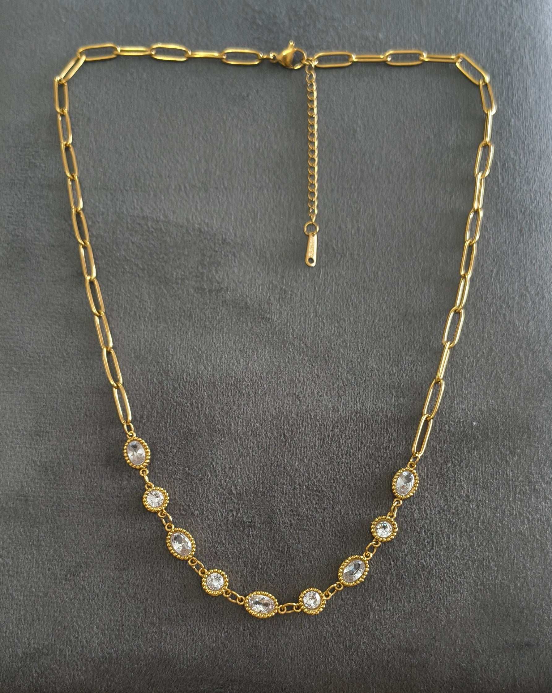 Antitarnish Clear Charms Paperclip Necklace 18K Gold Plated