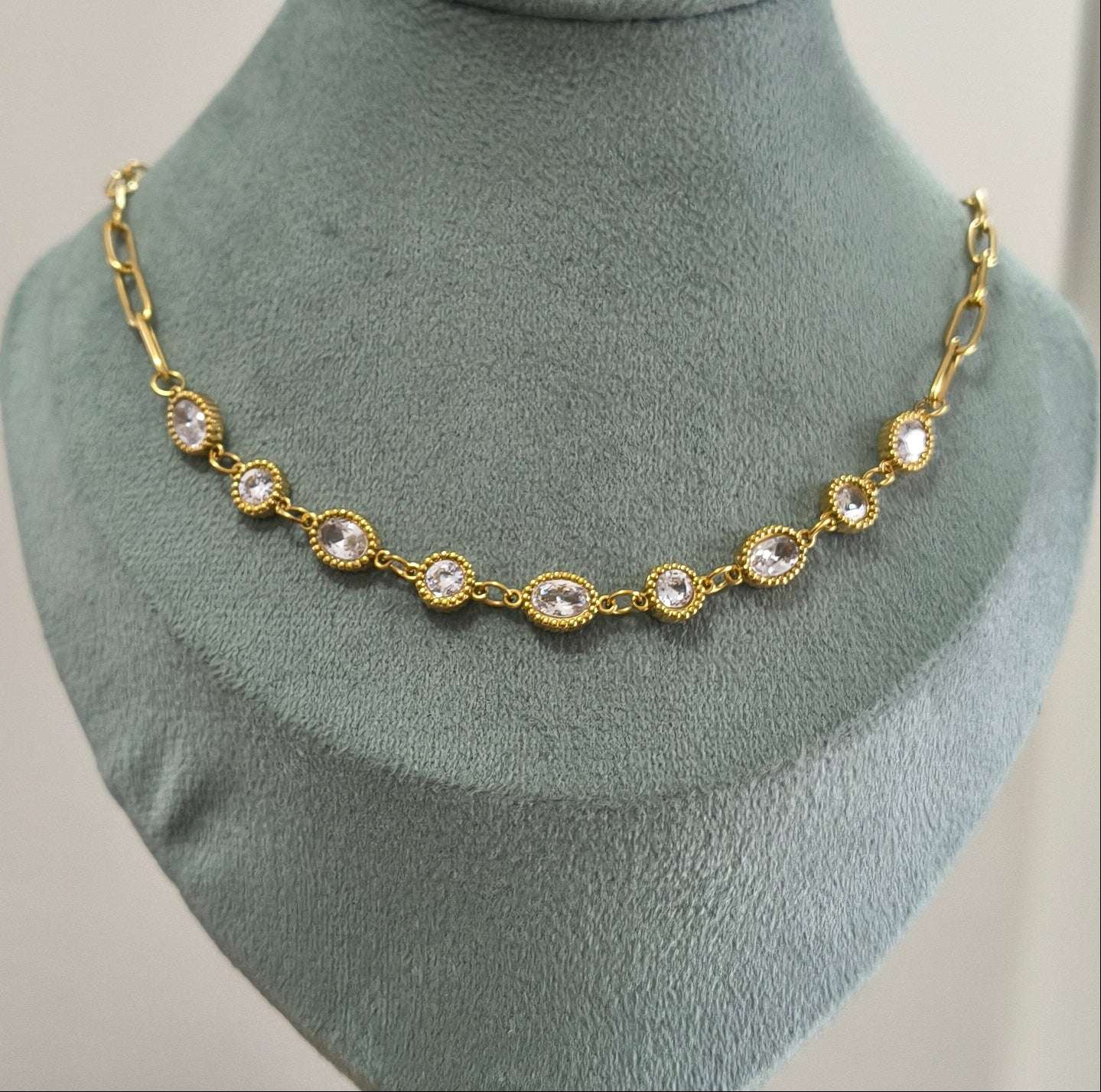Antitarnish Clear Charms Paperclip Necklace 18K Gold Plated