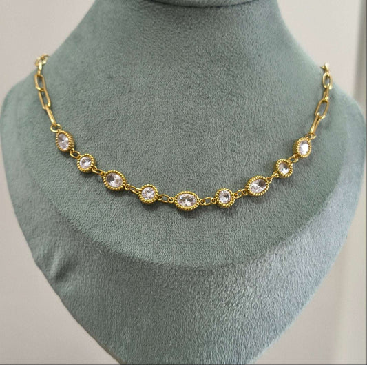 Antitarnish Clear Charms Paperclip Necklace 18K Gold Plated