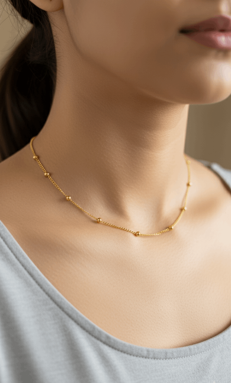 Antitarnish Dainty Beaded Chain Necklace 18K Gold Plated