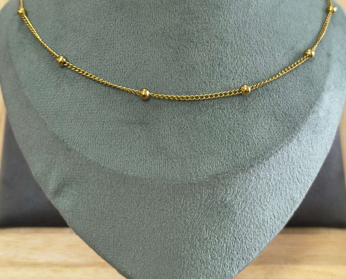 Antitarnish Dainty Beaded Chain Necklace 18K Gold Plated