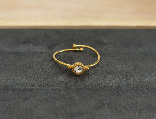 Antitarnish Dainty Solitaire Ring 18K Gold Plated Adjustable