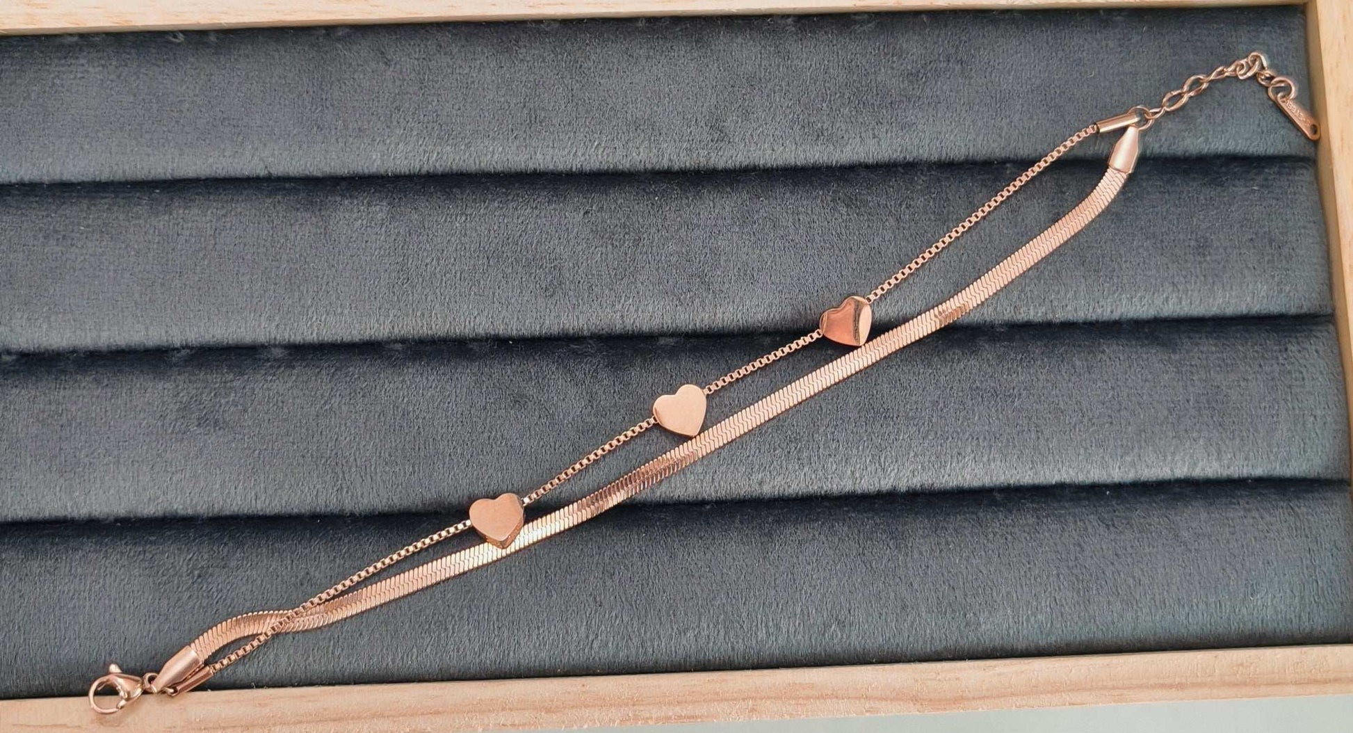 Antitarnish Double Layered Hearts Chain Bracelet