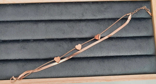 Antitarnish Double Layered Hearts Chain Bracelet