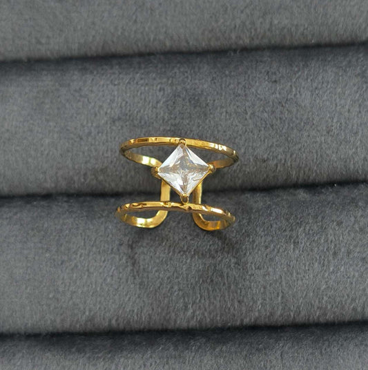 Antitarnish Elegant Square Solitaire Ring 18K Gold Plated