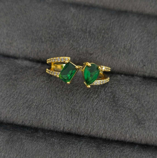 Antitarnish Emerald Green Dual Stone Ring 18K Gold Plated
