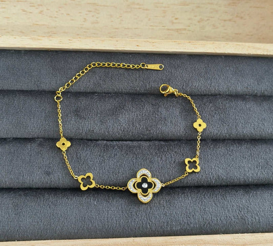 Antitarnish Floral Charm Chain Bracelet 18K Gold Plated