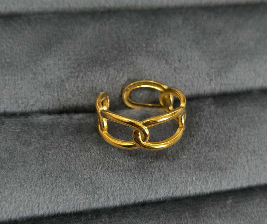 Antitarnish Golden Bold Link Ring 18K Gold Plated
