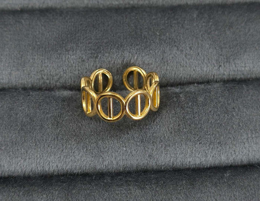 Antitarnish Golden Broad Chain Ring 18K Gold Plated