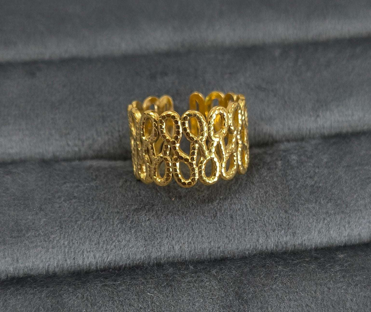 Antitarnish Golden Bubble Mesh Ring 18K Gold Plated