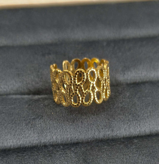 Antitarnish Golden Bubble Mesh Ring 18K Gold Plated