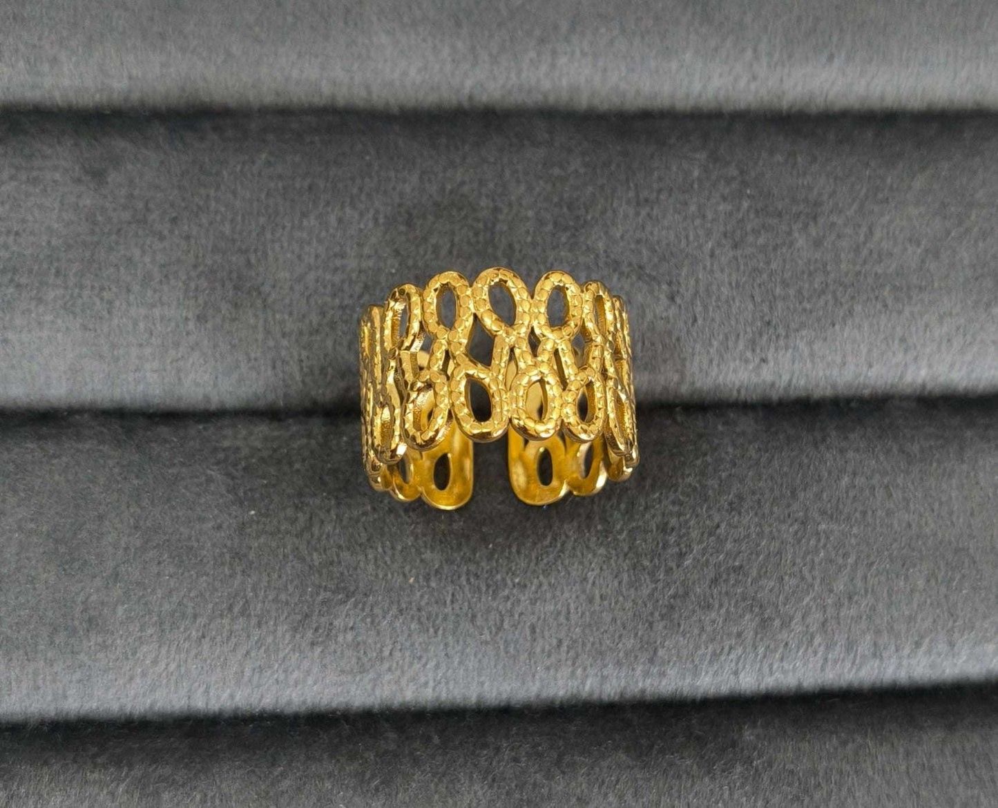 Antitarnish Golden Bubble Mesh Ring 18K Gold Plated