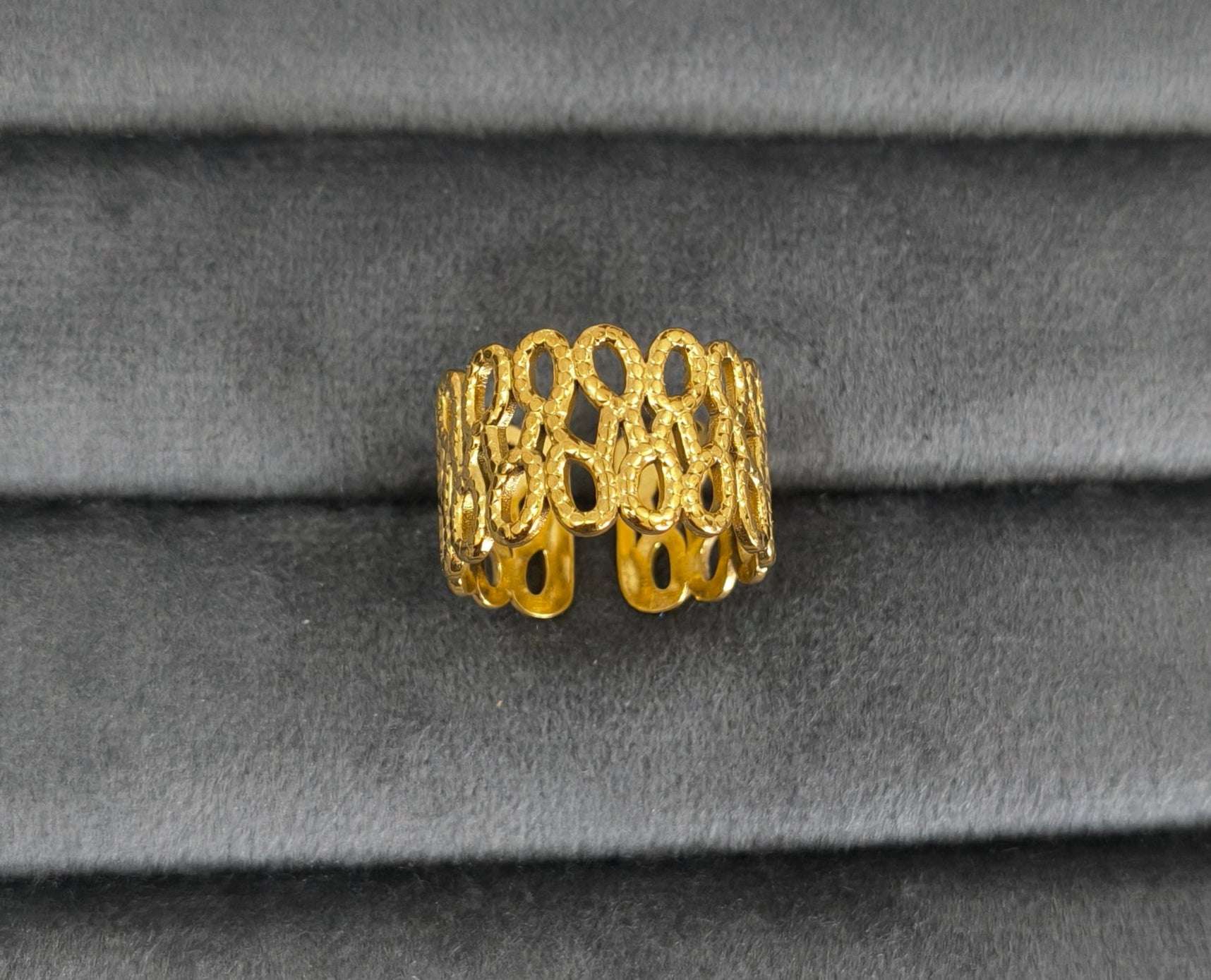 Antitarnish Golden Bubble Mesh Ring 18K Gold Plated